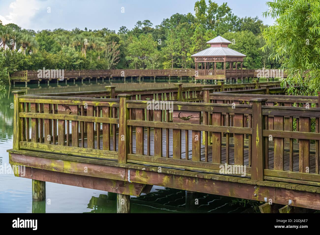 Holzsteg und Rookery Pavilion im Bird Island Park entlang des Highway A1A in Ponte Vedra Beach, Florida. (USA) Stockfoto