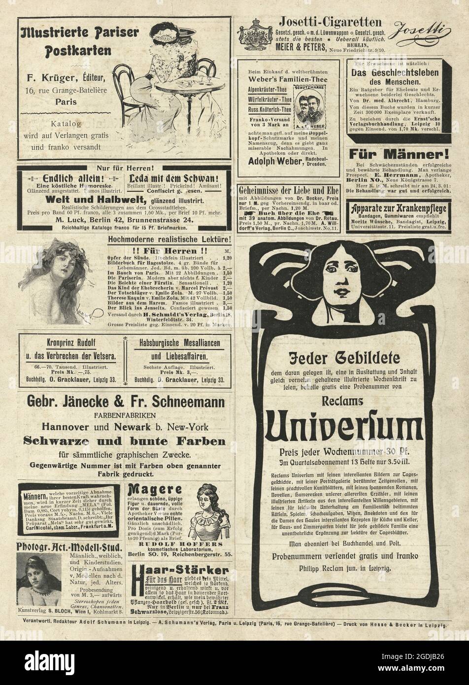 Alte Vintage Zeitungsanzeigen, deutsch, 1900er Jahre, Stockfoto