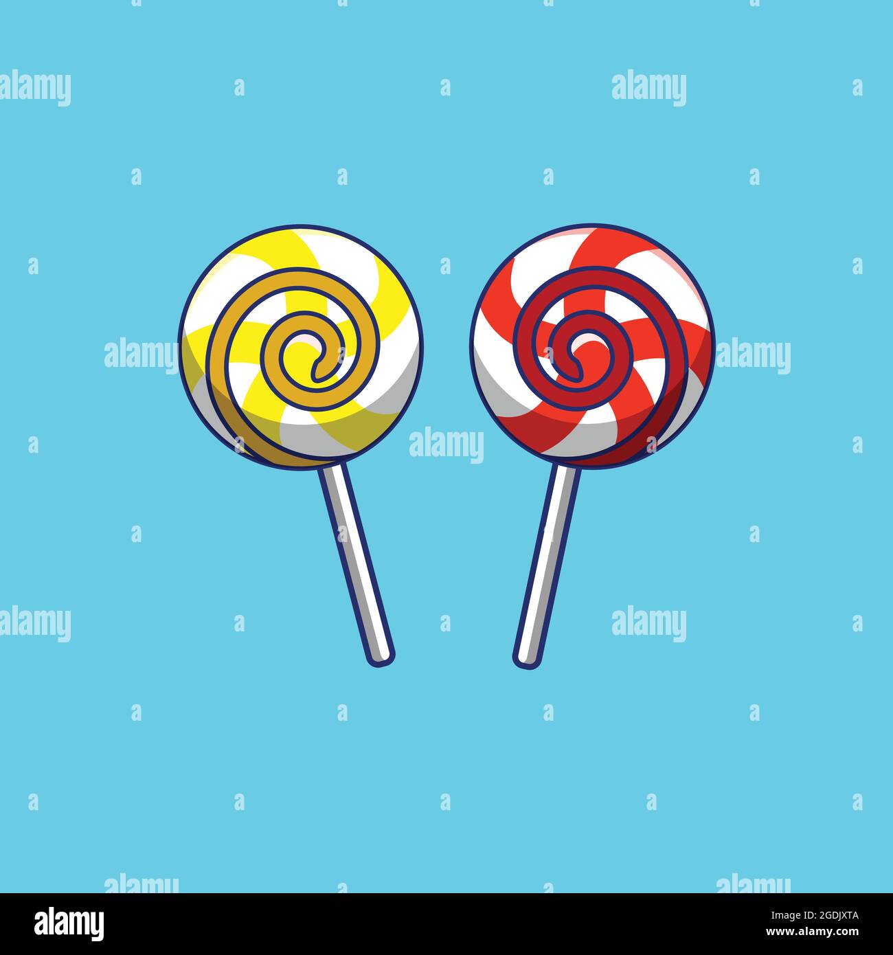 Zwei Lollipop Candy Illustration auf blauem Hintergrund, Lollipop Vektor Illustration, Lollipop Candy isoliert Stock Vektor