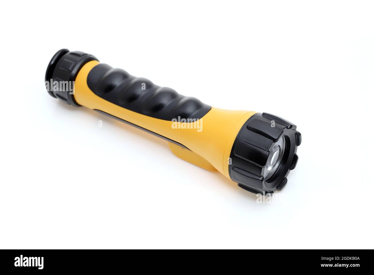 Elektrische LED-Taschenlampe auf weißem Hintergrund isoliert Stockfoto