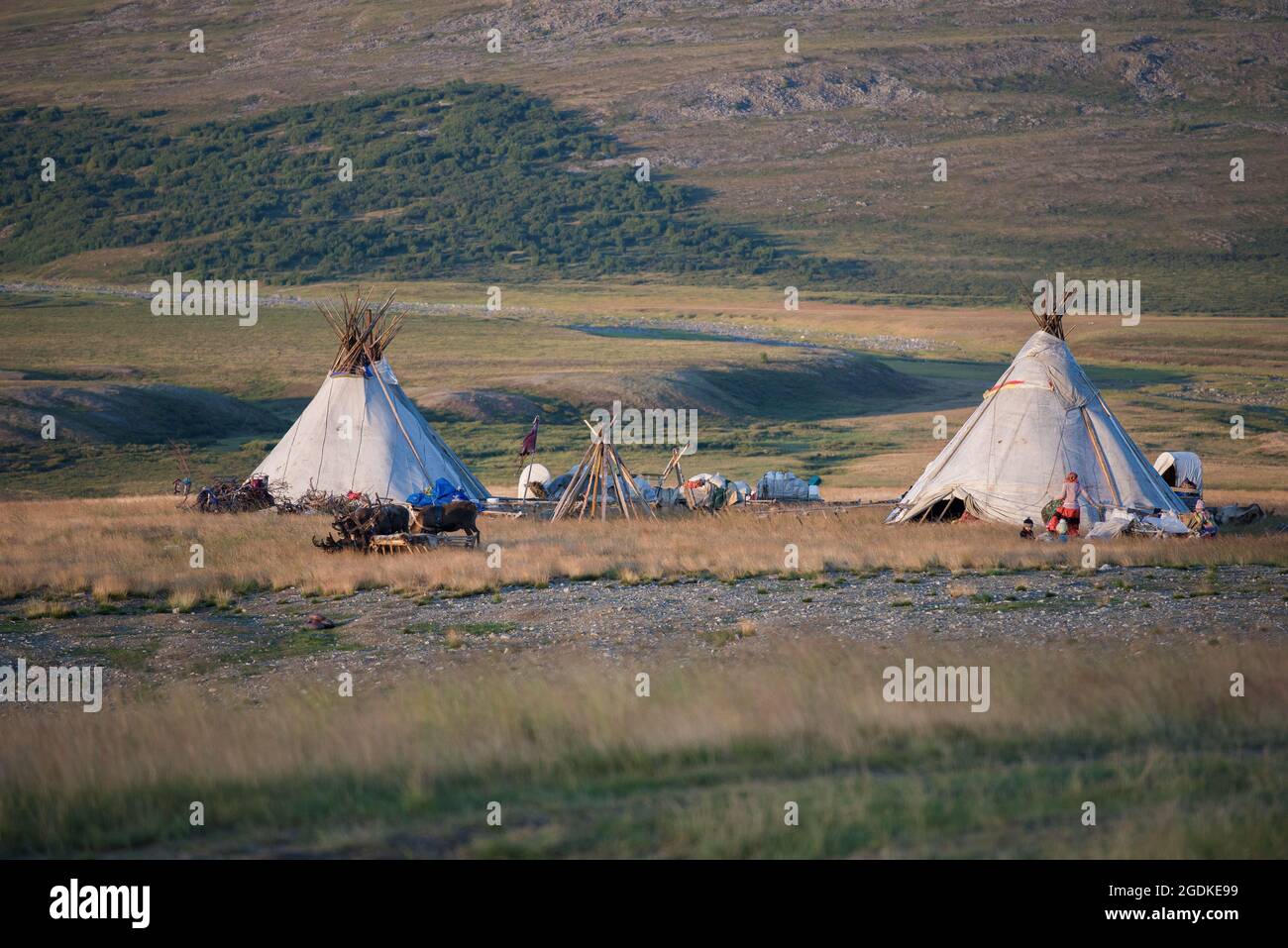 Lager moderner Rentierhirten in der Yamal-Tundra. Russland Stockfoto