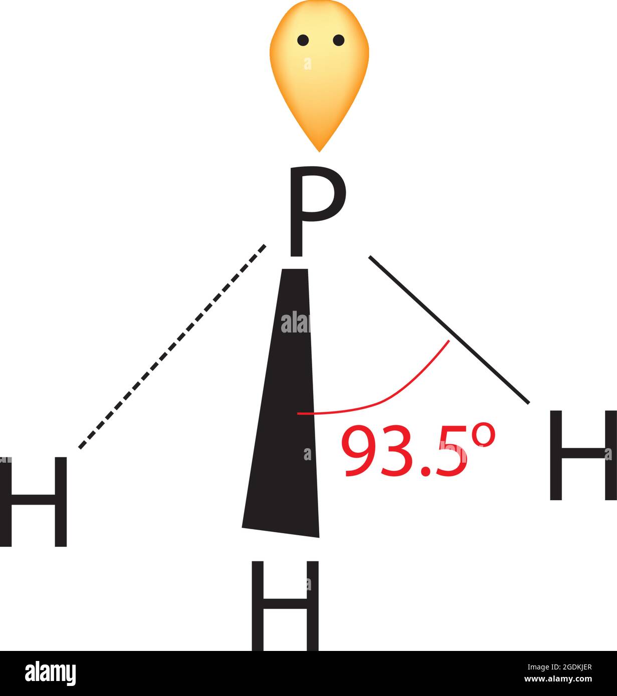 Phosphinmolekül, Phosphan, farblose, entzündliche, sehr giftige Gasverbindung mit der chemischen Formel PH3, trigonale Pyramidenstruktur Stock Vektor