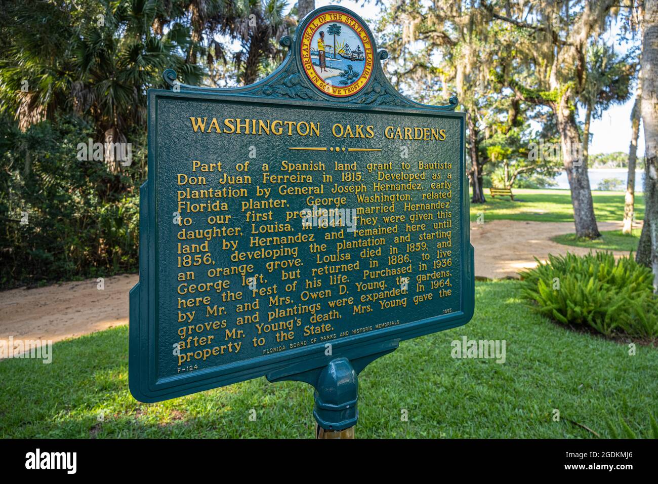 Historische Markierung in den Washington Oaks Gardens in Palm Coast, Florida. (USA) Stockfoto