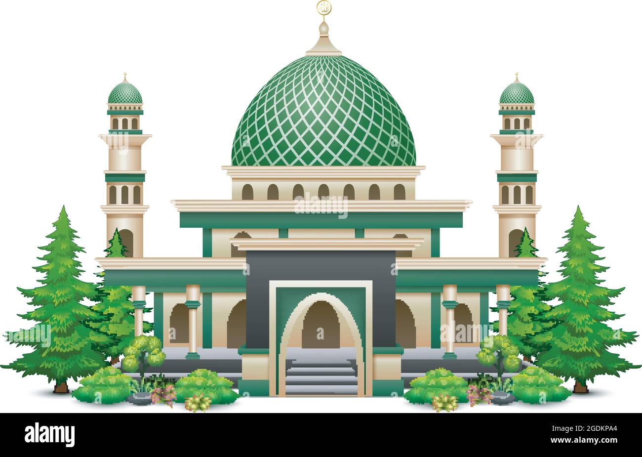 Islamisches Moschee-Gebäude mit grüner Pflanze Stock Vektor