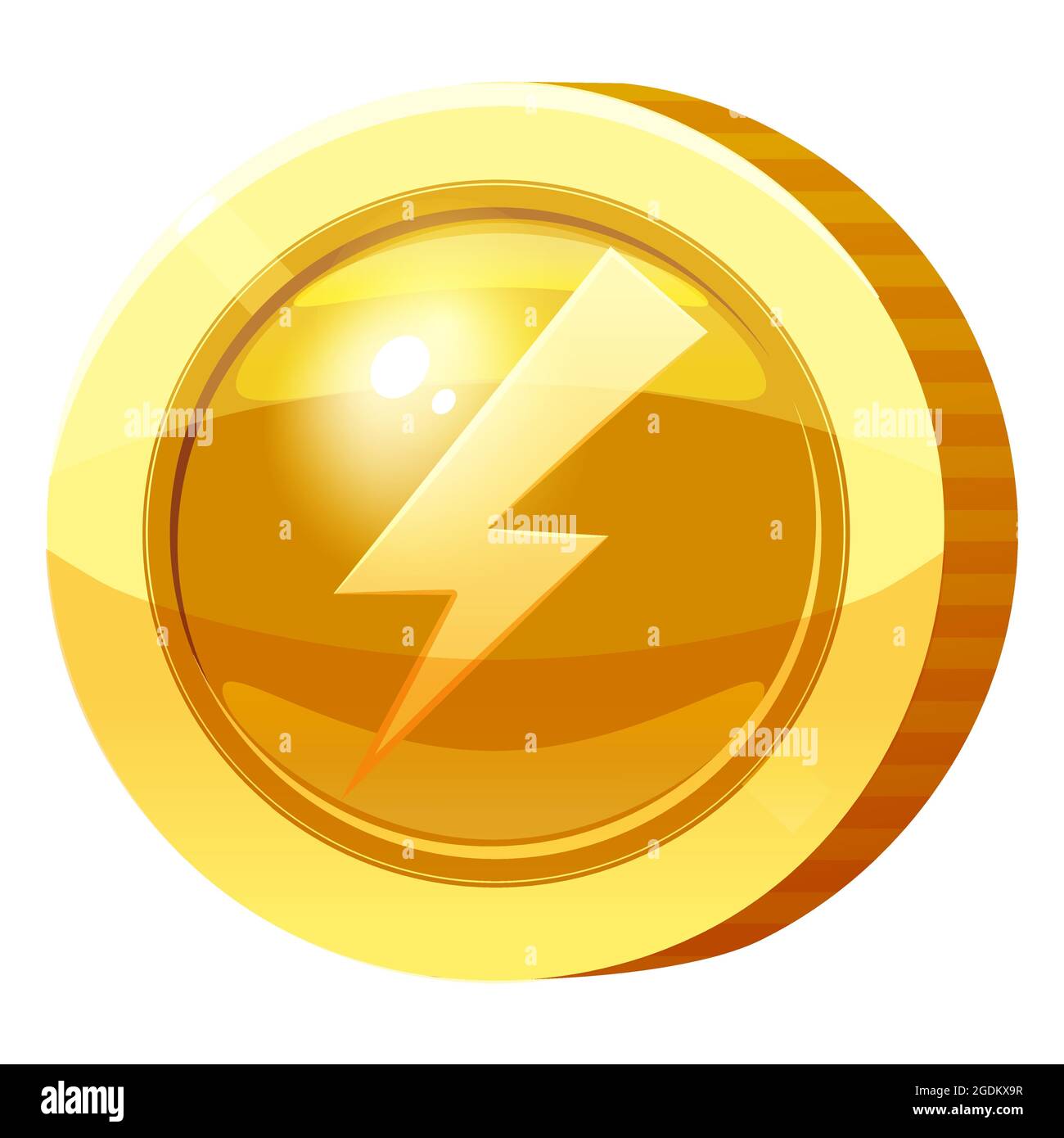 Goldmedaille Münze Bolt Blitz Symbol. Goldenes Token für Spiele, Benutzeroberflächenelement. Vektorgrafik Stock Vektor