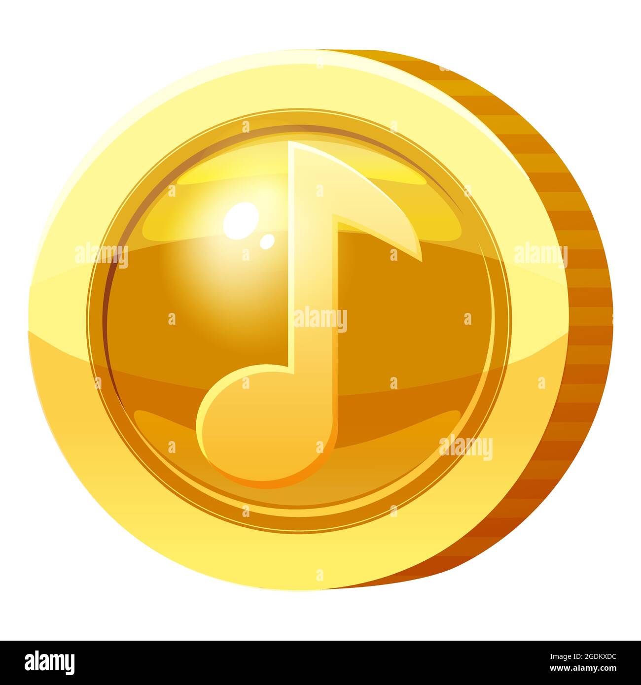 Goldmedaille Münze Musik Note Symbol. Goldenes Token für Spiele, Benutzeroberflächenelement. Vektorgrafik Stock Vektor