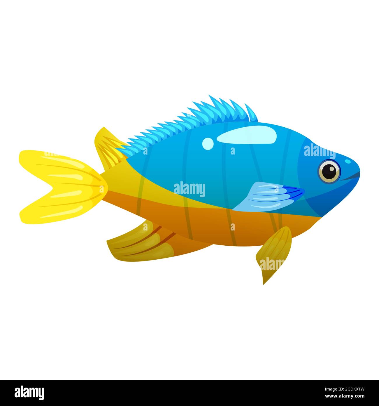 Tropischer gelbblauer Fisch, Korallenriff exotisches Haustier. Aquarium Sea Life, Vektor illustrartion Cartoon-Stil Stock Vektor