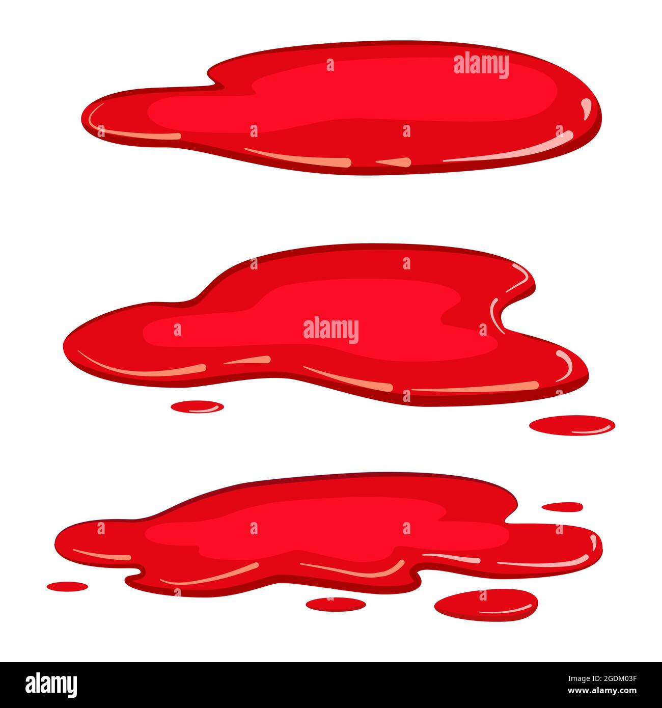 Set Pfütze Blutflüssigkeit, Pool Plash Vektor, Cartoon-Stil, isoliert, Illustration, Auf weißem Hintergrund Stock Vektor