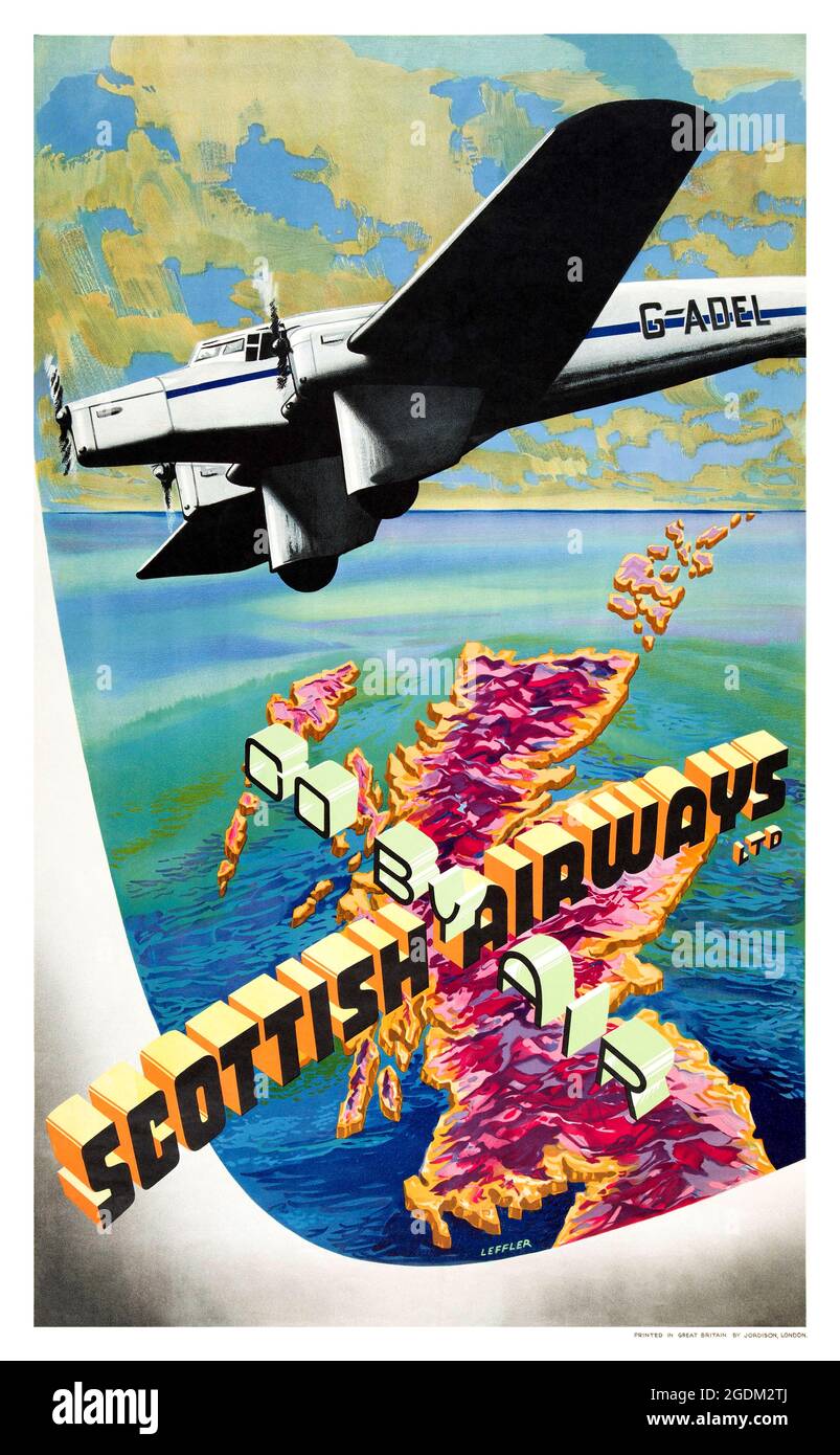 Scottish Airways Ltd. Go by Air von Leffler (Daten unbekannt). Restauriertes Vintage-Poster, das 1935 in Schottland veröffentlicht wurde. Stockfoto