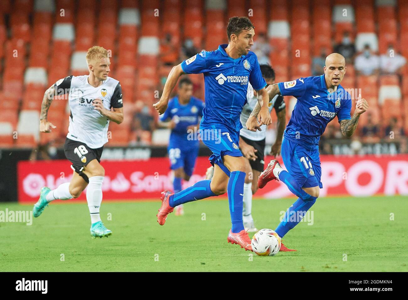 Valencia, Spanien. August 2021. Jaime Mata von Getafe während der spanischen Meisterschaft La Liga Fußballspiel zwischen Valencia und Getafe am 13. August 2021 im Estadio de Mestalla in Valencia, Spanien - Foto Maria Jose Segovia / Spanien DPPI / DPPI Credit: Independent Photo Agency/Alamy Live News Stockfoto