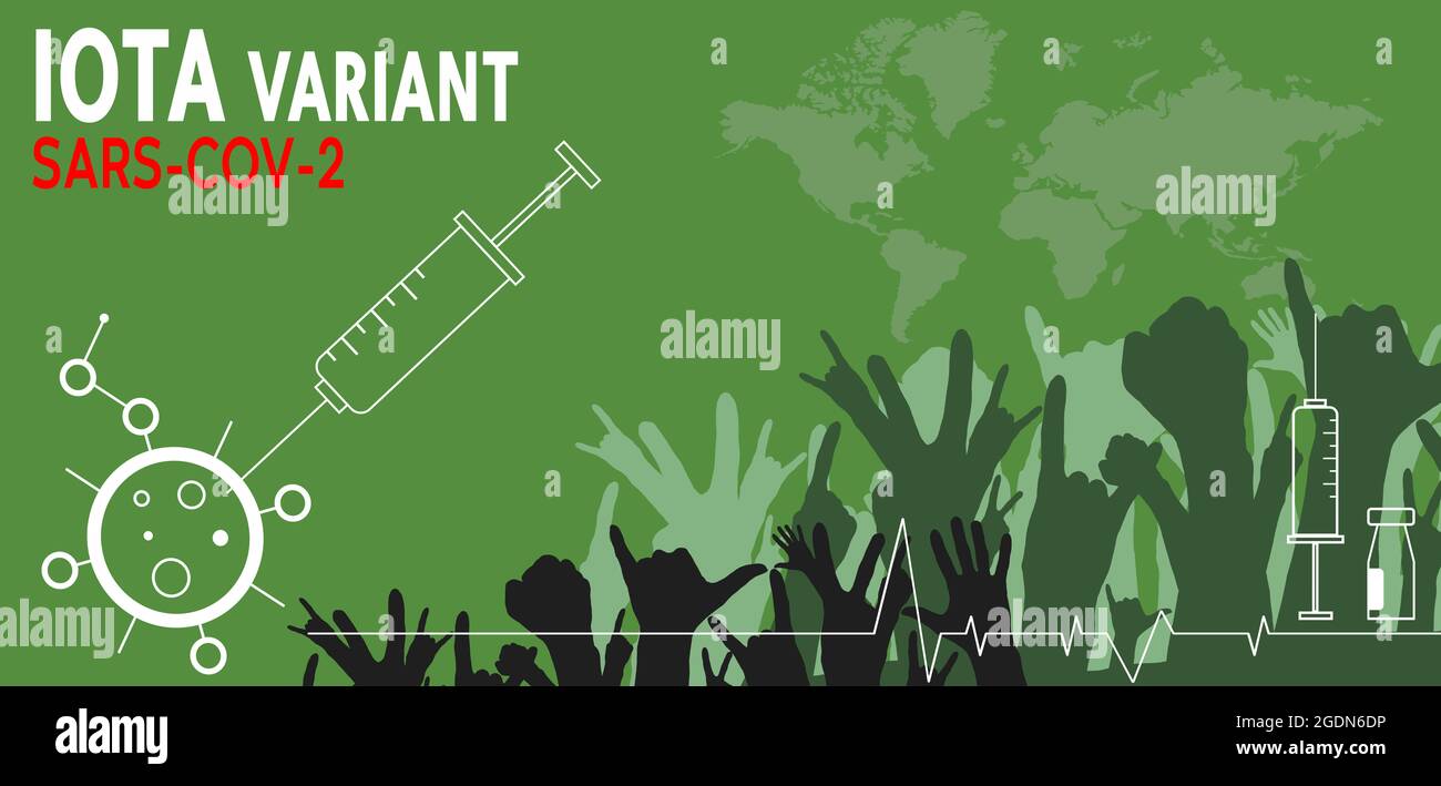 SARS-CoV-2 Iota-Variantenimpfung. Flacher Stil, Konzept der Impfung, Injektion Stockfoto