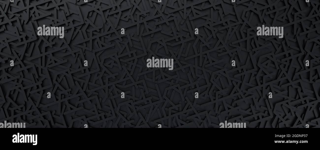 Einfacher schwarzer Hintergrund. Geometrische Formen und Linienmuster. 3d-Illustration Stockfoto
