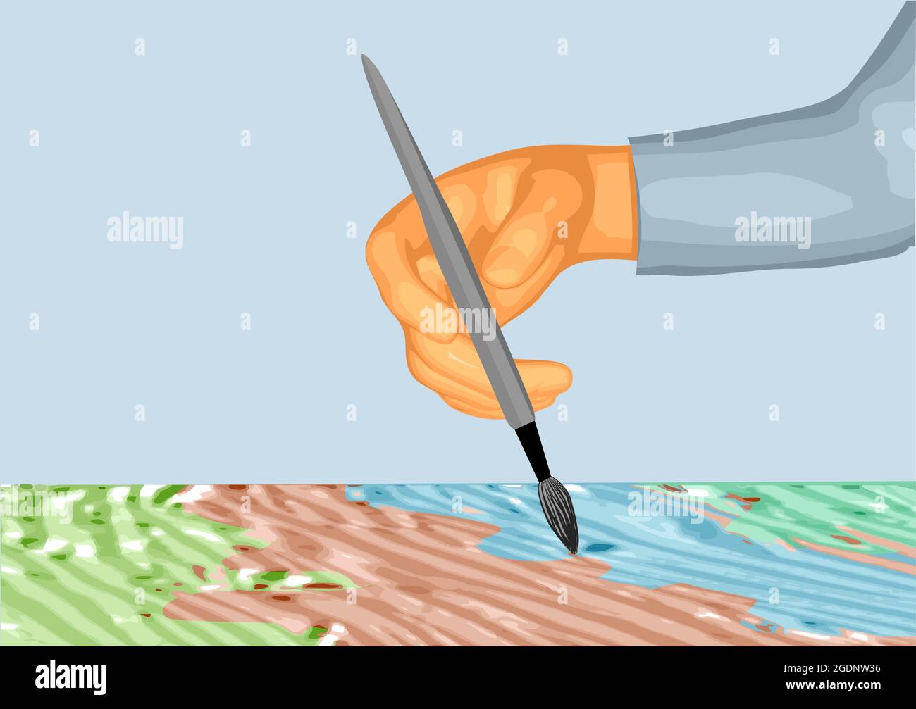 Mit Öl malen. Hand und Pinsel Stock Vektor