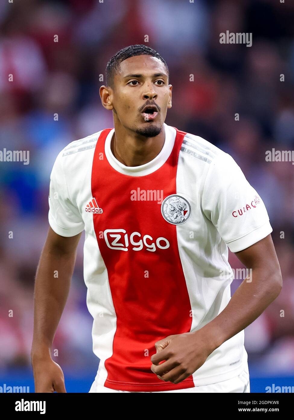 AMSTERDAM, NIEDERLANDE - 14. AUGUST: Sebastien Haller von Ajax während des niederländischen Eredivisie-Spiels zwischen Ajax und N.E.C. in der Johan Cruijff Arena am 14. August 2021 in Amsterdam, Niederlande (Foto: Herman Dingler/Orange Picters) Stockfoto