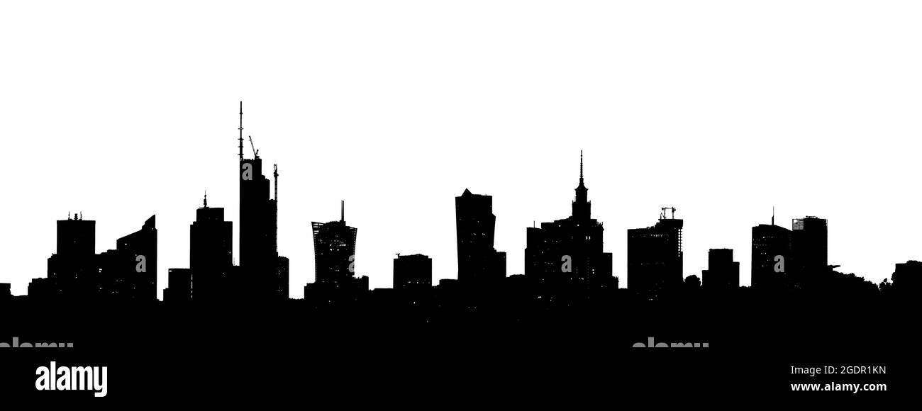 Skyline im Warschauer Stadtzentrum, schwarz-weißes Bild Stockfoto