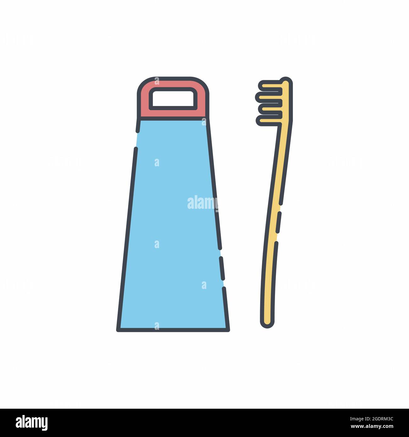 Vektorgrafik von - Zahnbürste und Zahnpasta - Linie Schnitt Stil - einfache Illustration. Bearbeitbare Kontur. Design Template Vector.outline style Design.Vec Stock Vektor