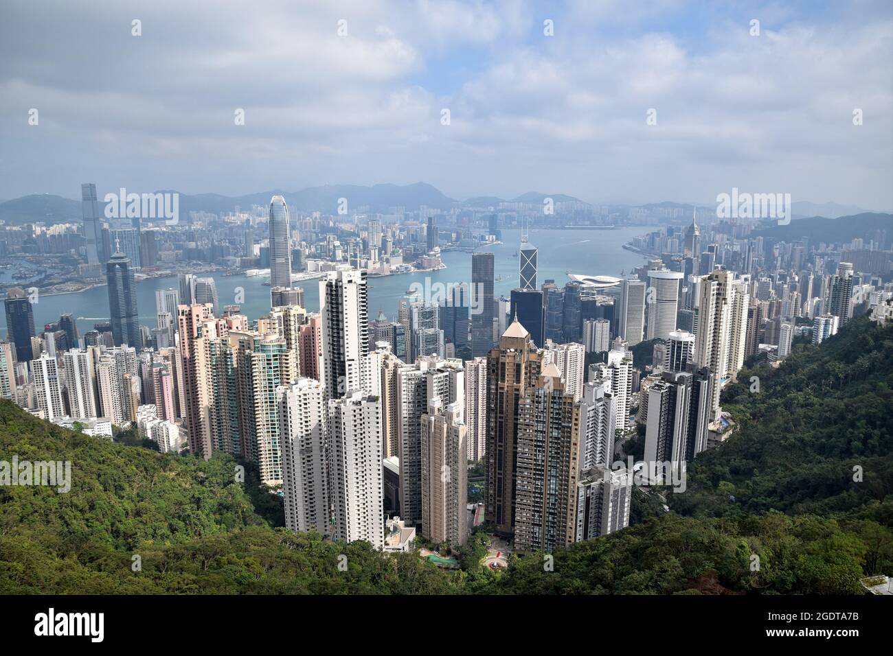 Blick auf Hongkong und Kowloon vom Victoria Peak Tower, Hongkong, China Stockfoto