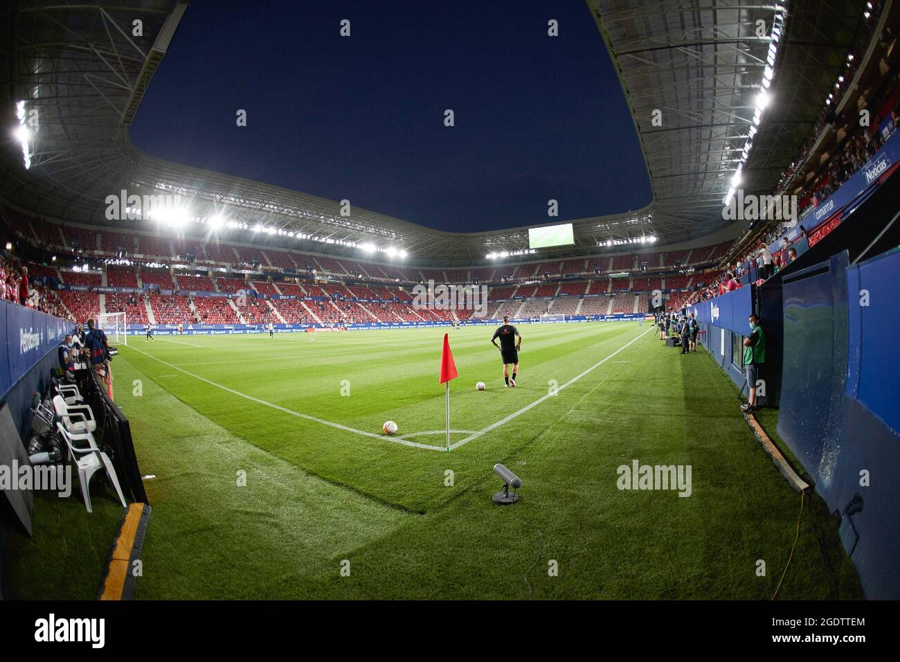 Pamplona, Spanien. August 2021. Allgemeine Ansicht des Sadar-Stadions während des spanischen Fußballs von La Liga Santander, Spiel zwischen CA Osasuna und RCD Español im Sadar-Stadion.(Endstand; CA Osasuna 0:0 RCD Español) (Foto von Fernando Pidal/SOPA Images/Sipa USA) Kredit: SIPA USA/Alamy Live News Stockfoto