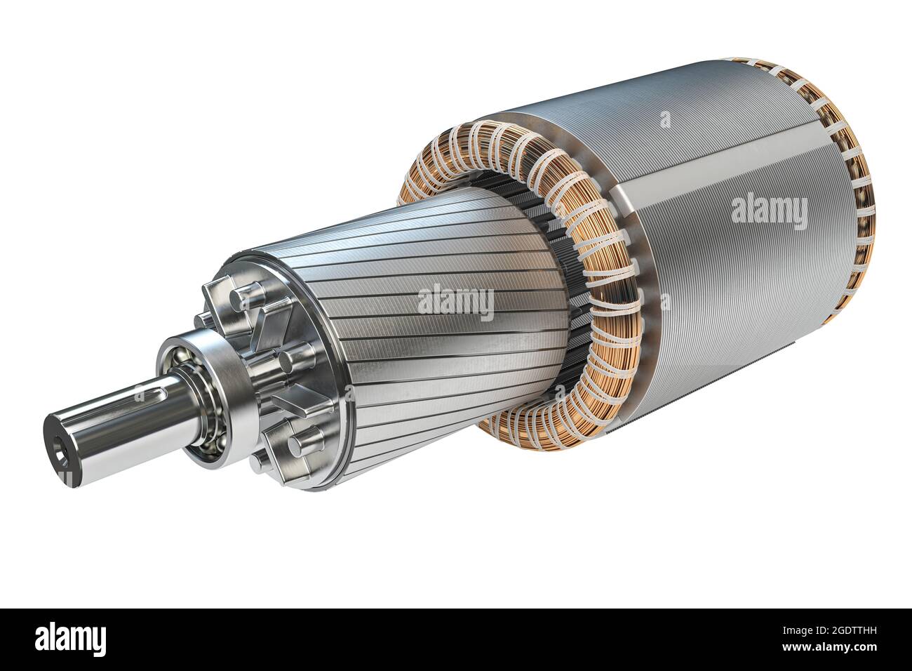 Rotor und Stator des Elektromotors auf weißem Hintergrund isoliert. 3d-Illustration Stockfoto