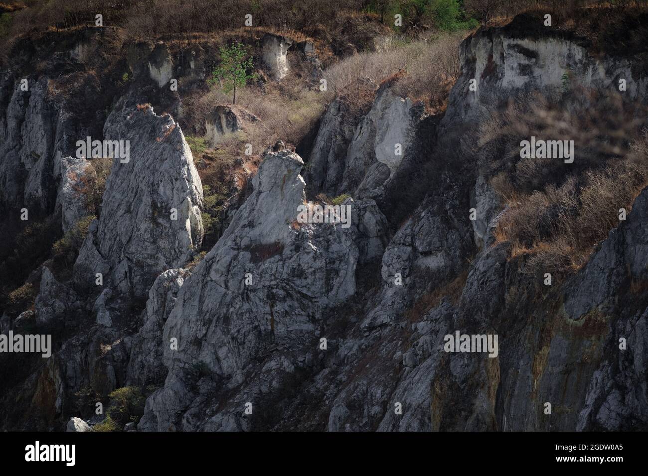 Felsberg im Schatten der Abendsonne Stockfoto