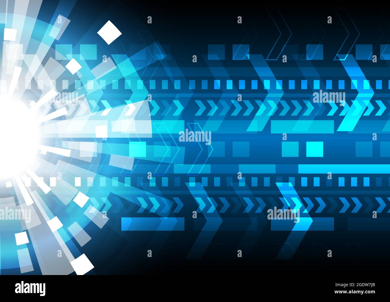 Geschwindigkeitspfeil und leuchtende Computerdaten. Abstrakter futuristischer High-Tech-Hintergrund. Internet-Motivation und Verbindung von kommunizieren. Digitaler Glitt Stock Vektor
