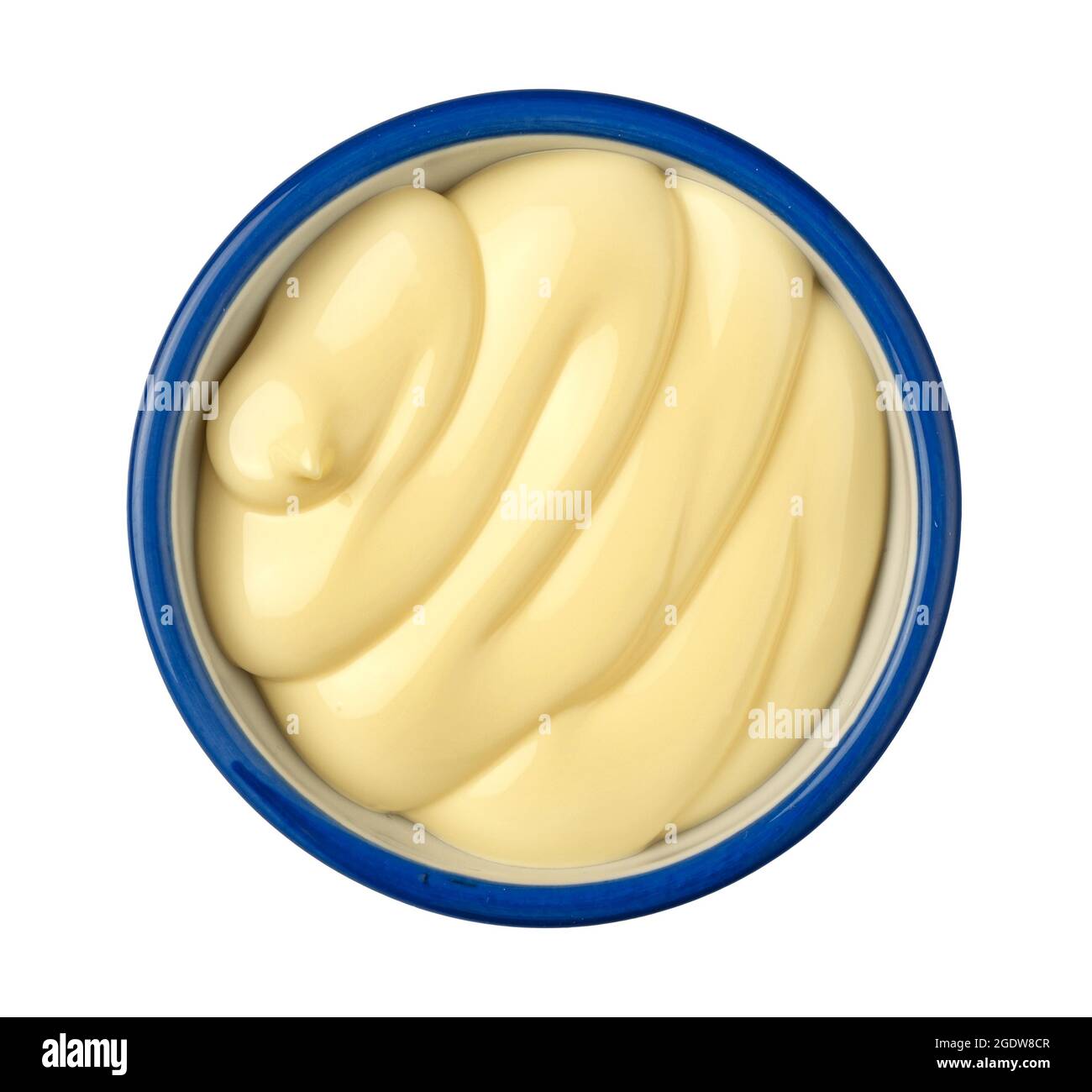Mayonnaise isoliert auf weißem Hintergrund, Ansicht von oben Stockfoto