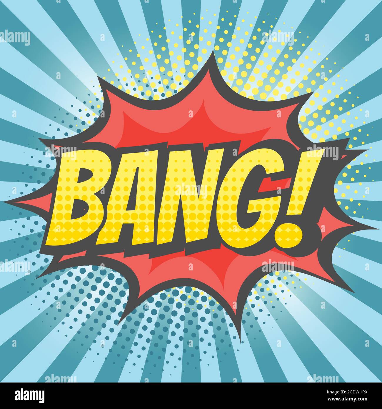 Bang Explosion bunte Vektor Cartoon. Bang! Text Lettering Comic. Stock Vektor