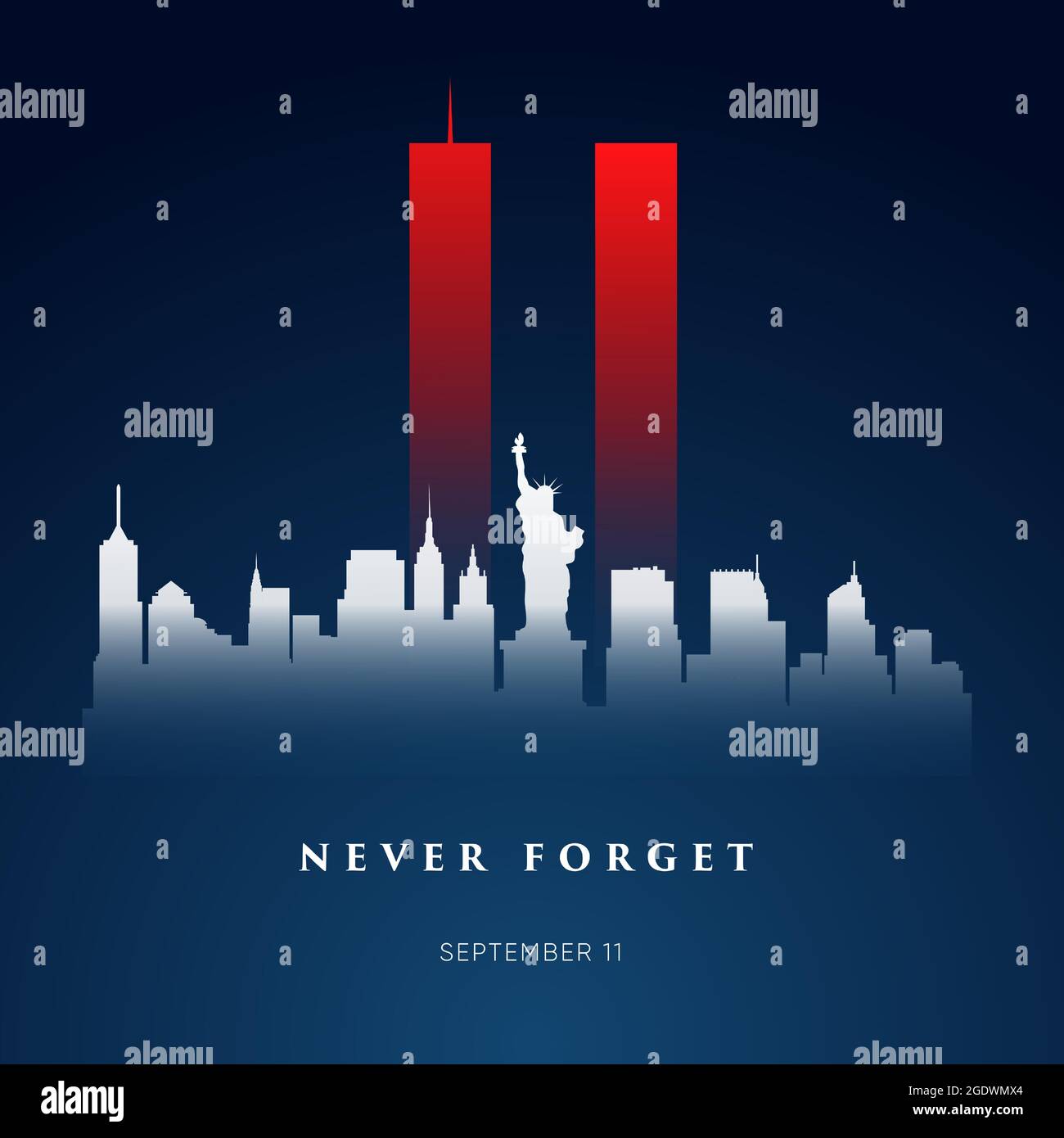 9/11 Patriot Day Banner. USA Patriot Day Karte. 11. September 2001. Wir werden Sie nie vergessen. Vektor-Design-Vorlage für Patriot Day. Stock Vektor