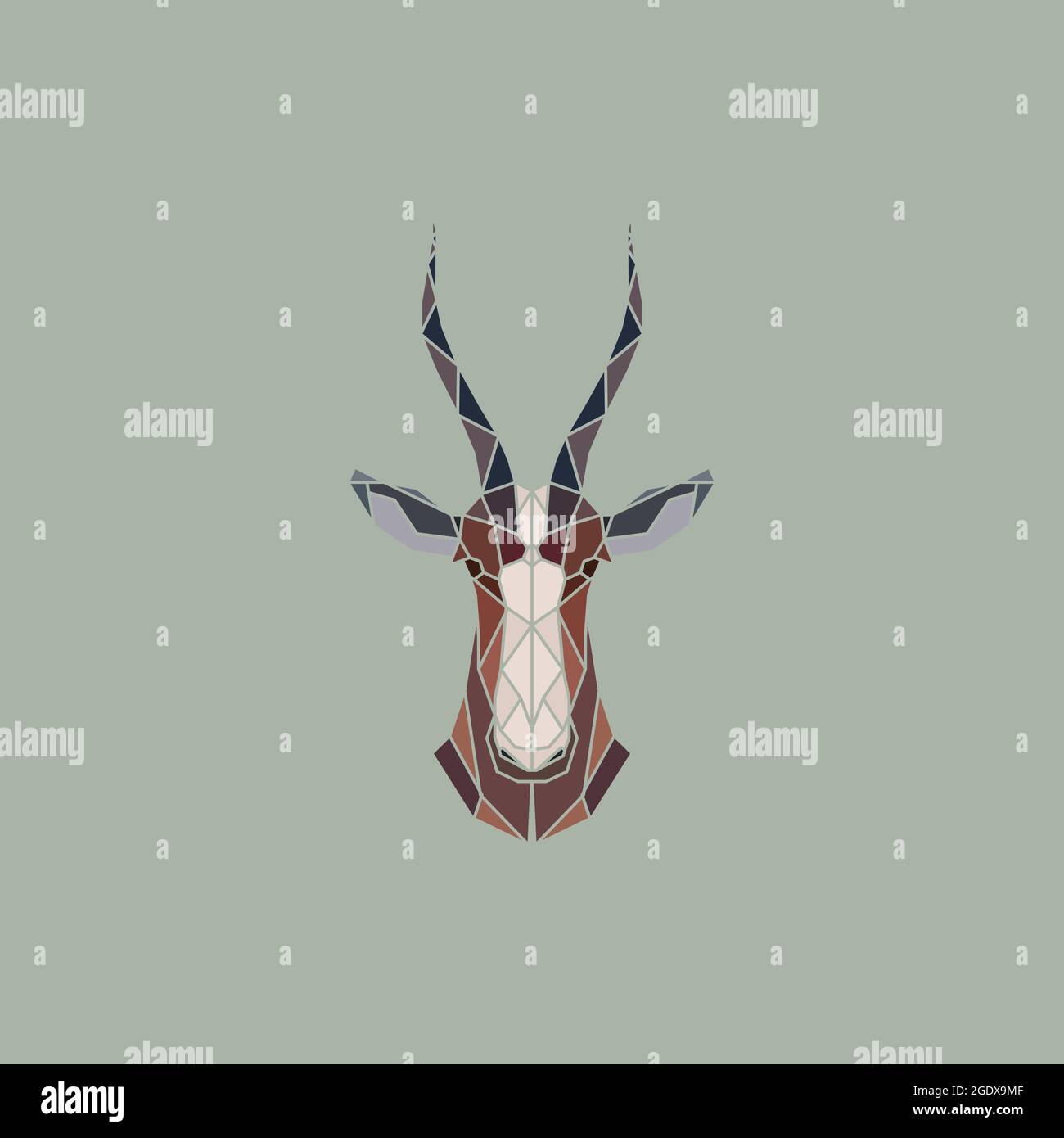 Vektor-Zeichen abstrakter Kopf der afrikanischen Antelope Blesbok. Geometrisches Design mit geringem Polyestergeometrie. Stock Vektor