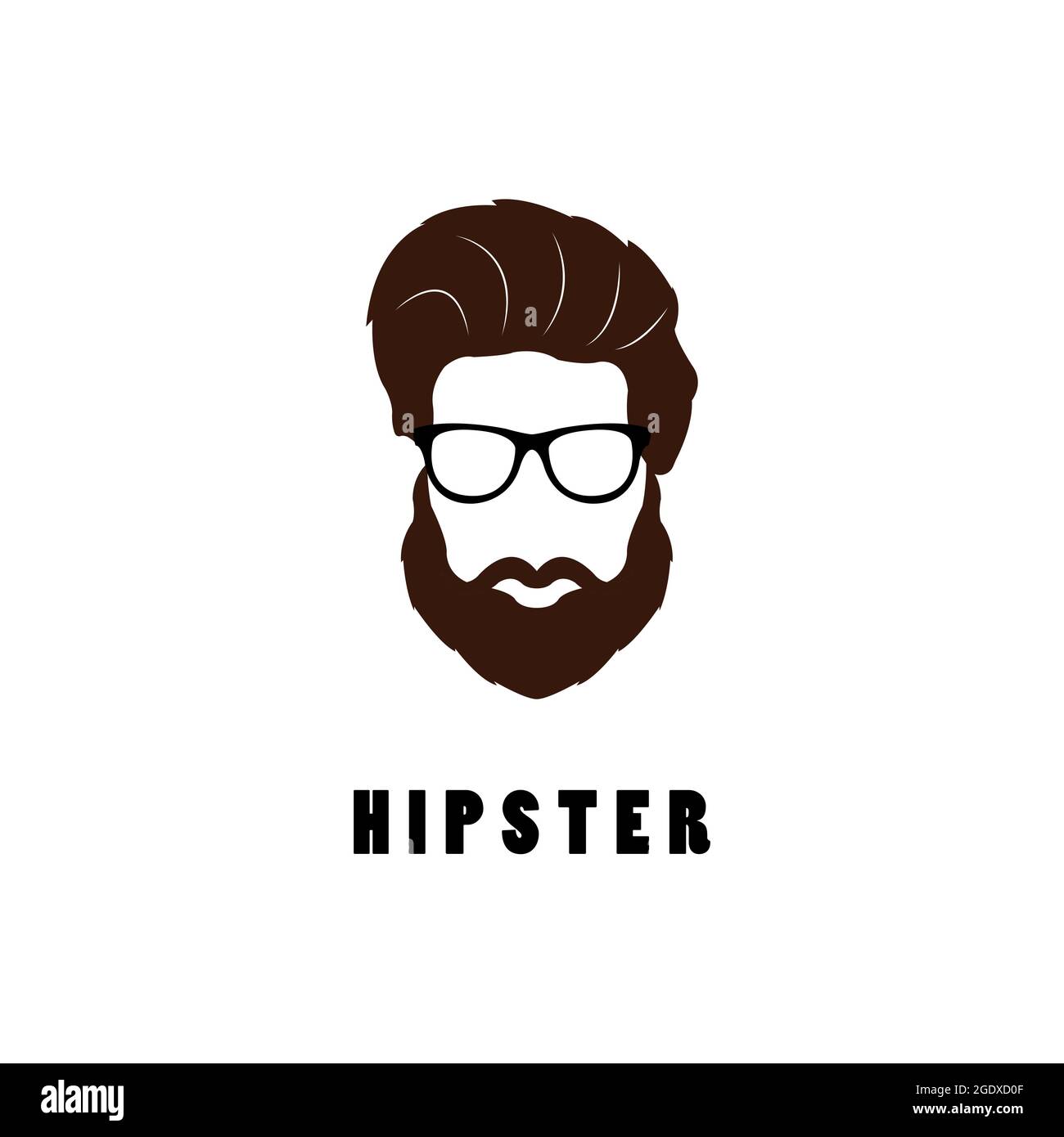 Hipster-Mann. Frisur, Bart und Brille in flacher Form. Black Fashion Silhouette Hipster Symbol isoliert auf weißem Hintergrund. Stock Vektor