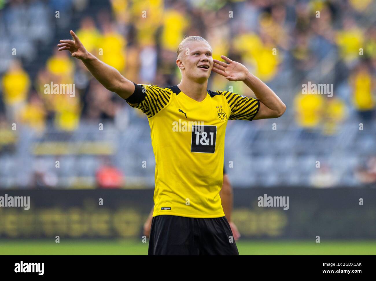 Torjubel: Erling Haaland (BVB) Borussia Dortmund - Eintracht Frankfurt 14.08.2021, Fussball, 1. Bundesliga, Saison 2021/22 Foto: Moritz Müller Copyr Stockfoto