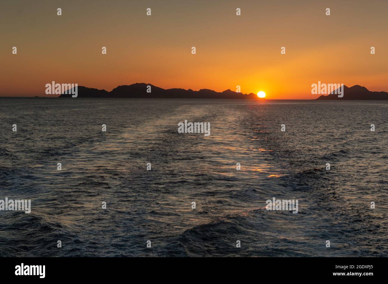 Blick auf die Cies-Inseln bei Sonnenuntergang Stockfoto