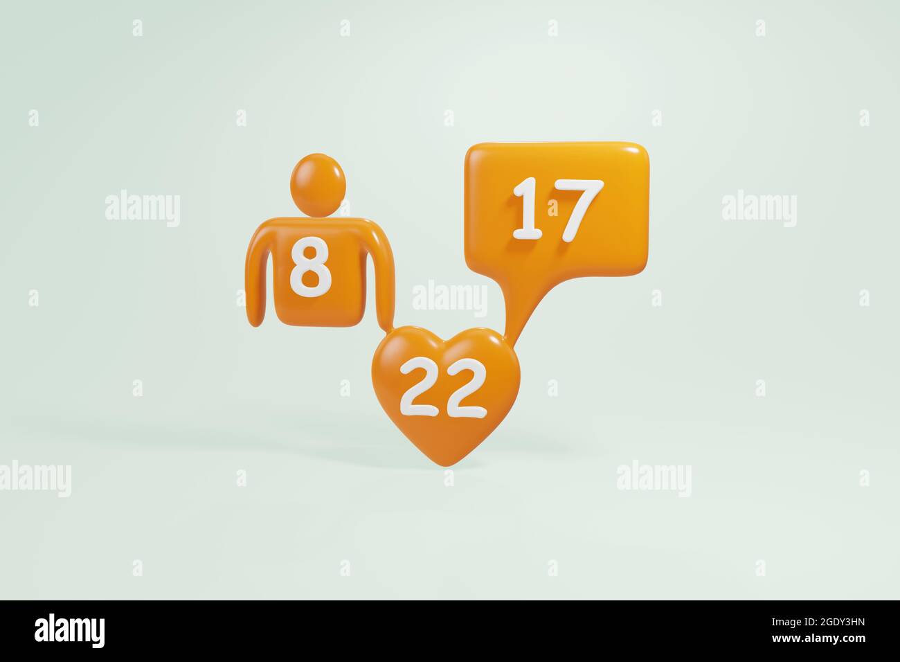 Orangefarbene Benachrichtigungs- und Dialogblasen isoliert auf weißem Hintergrund. 3D-Illustration. Hochwertige 3d-Illustration Stockfoto