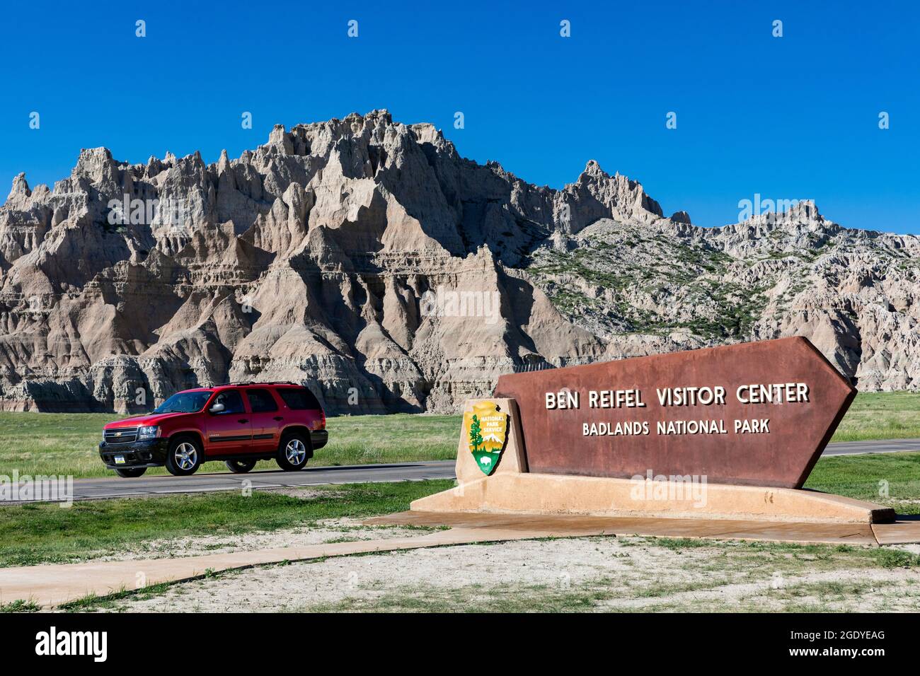 SD00406-00..... SOUTH DAKOTA - Eingang zum Ben Reifel Besucherzentrum, Badlands National Park. Stockfoto
