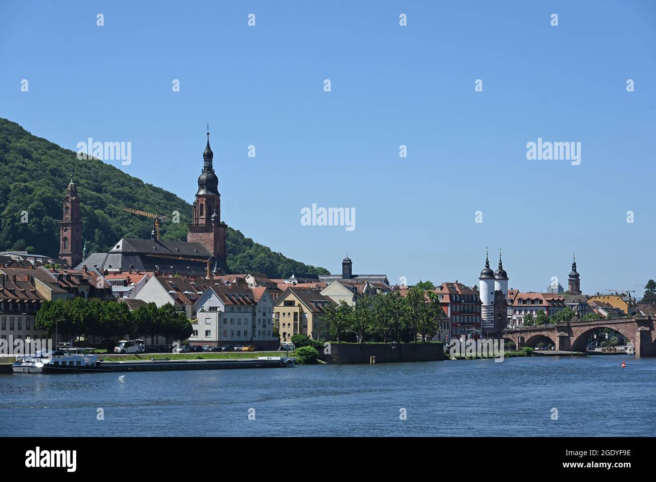 Blick auf die Heidelberger Altstadt vom nördlichen Neckarufer aus Stockfoto