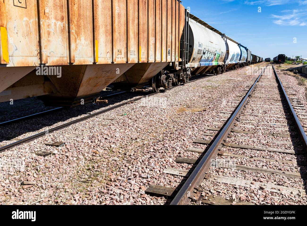 SD00437-00....SOUTH DAKOTA - Bahnhof und Bahngleise in der Stadt Wall. Stockfoto