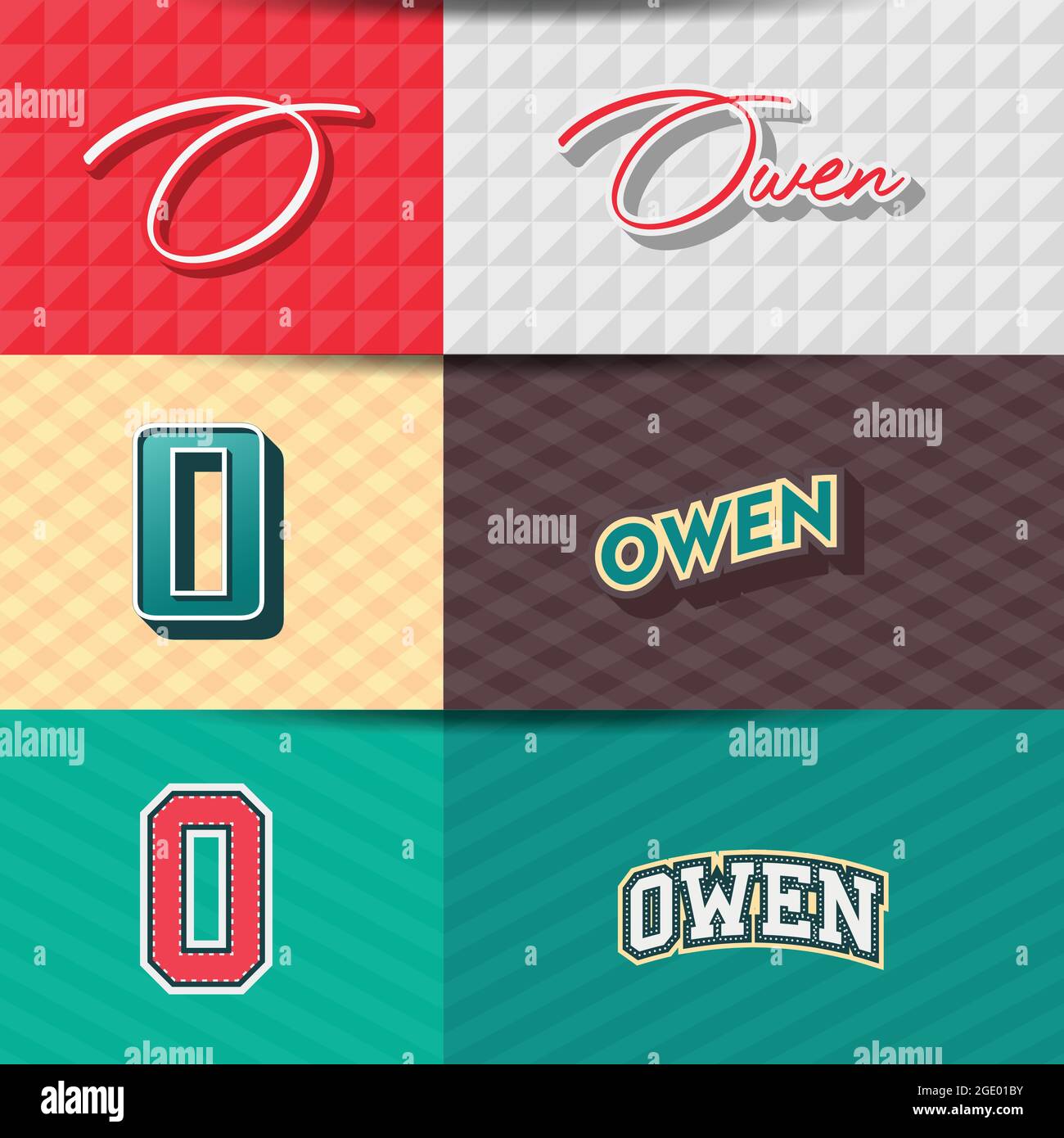 , männlicher Name, Owen in verschiedenen Retro-Grafik-Design-Elemente ...