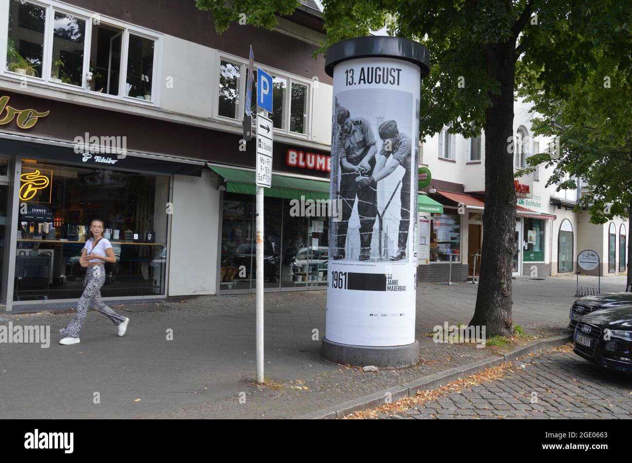 60. Jahrestag des Mauerbaus in Berlin - Baseler Straße, Lichterfelde, Bezirk Steglitz-Zehlendorf, Berlin, Deutschland - 15. August 2021. Stockfoto