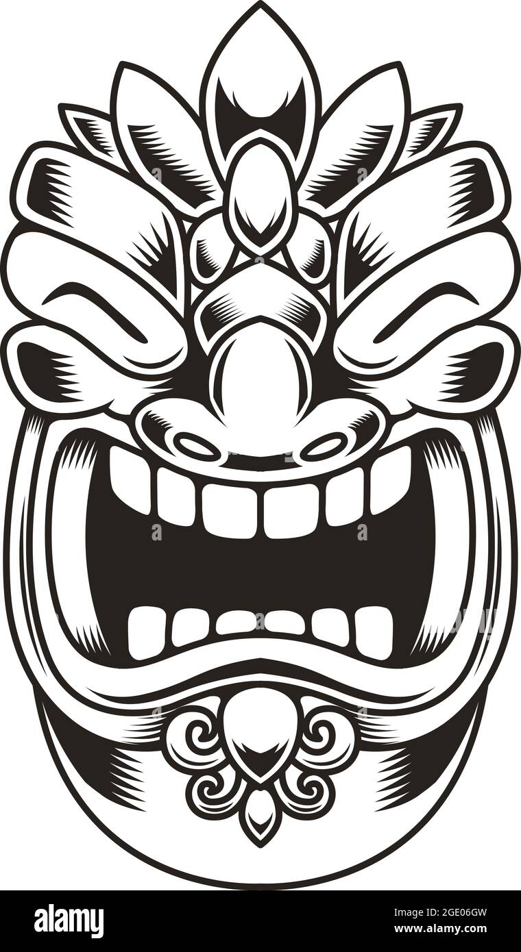 Illustration von Tiki Idol. Gestaltungselement für Logo, Etikett, Schild, Plakat. Vektorgrafik Stock Vektor