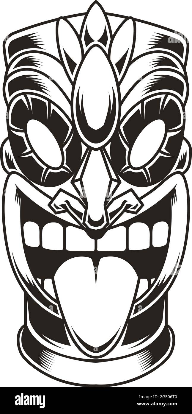 Illustration von Tiki Idol. Gestaltungselement für Logo, Etikett, Schild, Plakat. Vektor-Illustration, Illustration des Tiki Idols. Design-Element für Logo, labe Stock Vektor