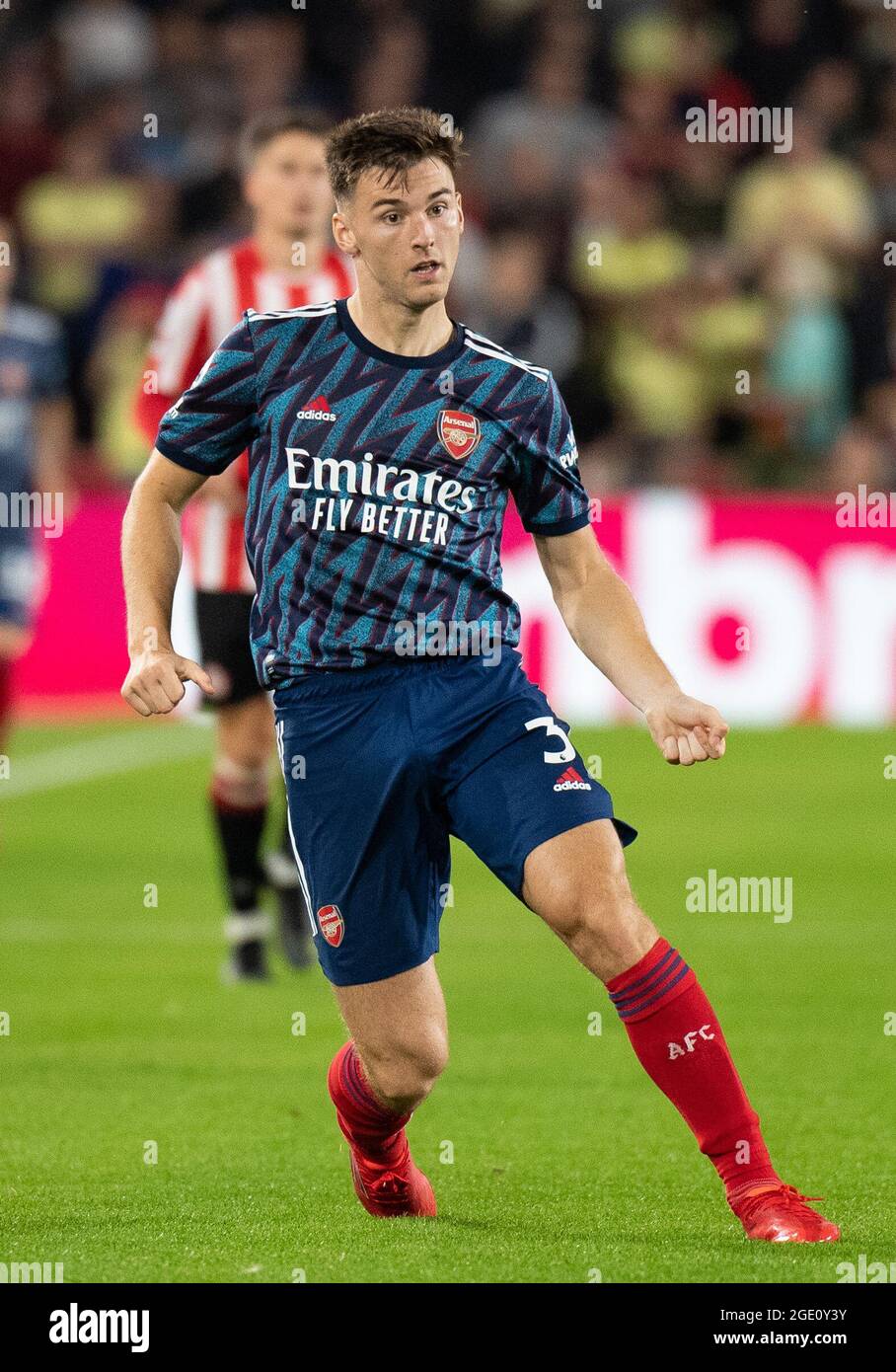 Brentford, Großbritannien. August 2021. Arsenal Kieran Tierney während des Premier League-Spiels zwischen Brentford und Arsenal am 13. August 2021 im Brentford Community Stadium, Brentford, England. Foto von Andrew Aleksiejczuk/Prime Media Images. Quelle: Prime Media Images/Alamy Live News Stockfoto