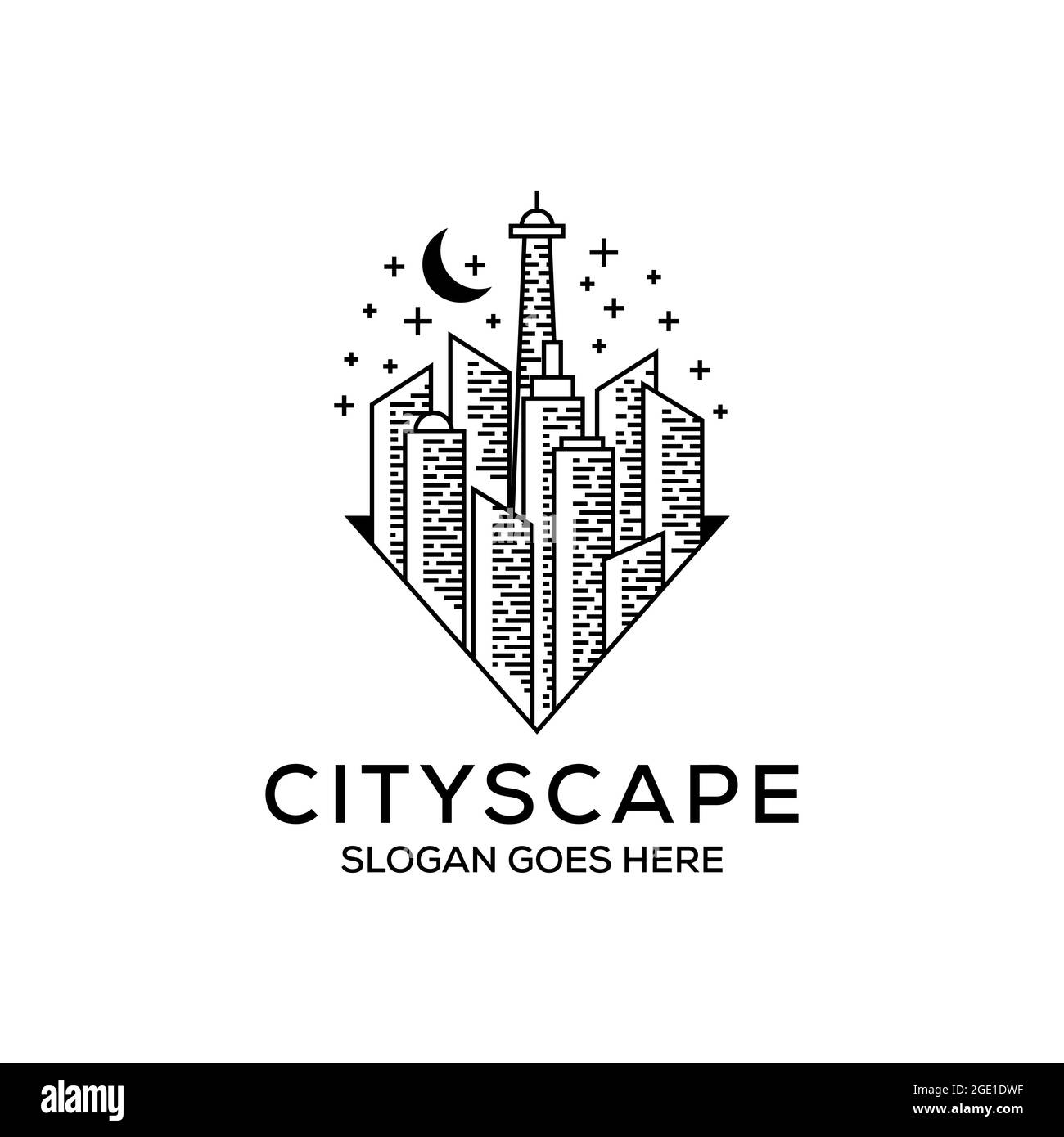 Linienkunst Nacht Stadtbild Logo-Design, Gebäudekonstruktion mit Monogramm-Logo, kann als Symbole, Markenidentität, Firmenlogo, Symbole, oder andere verwendet werden Stock Vektor