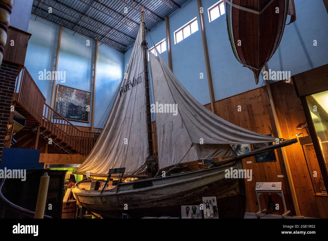 Trade Wind, ein Boot, das 1933 von Hans und Harald Hamran von Norwegen in die USA segelte, wurde im Vesterheim Norwegian American Museum, Decorah, Iowa, ausgestellt Stockfoto