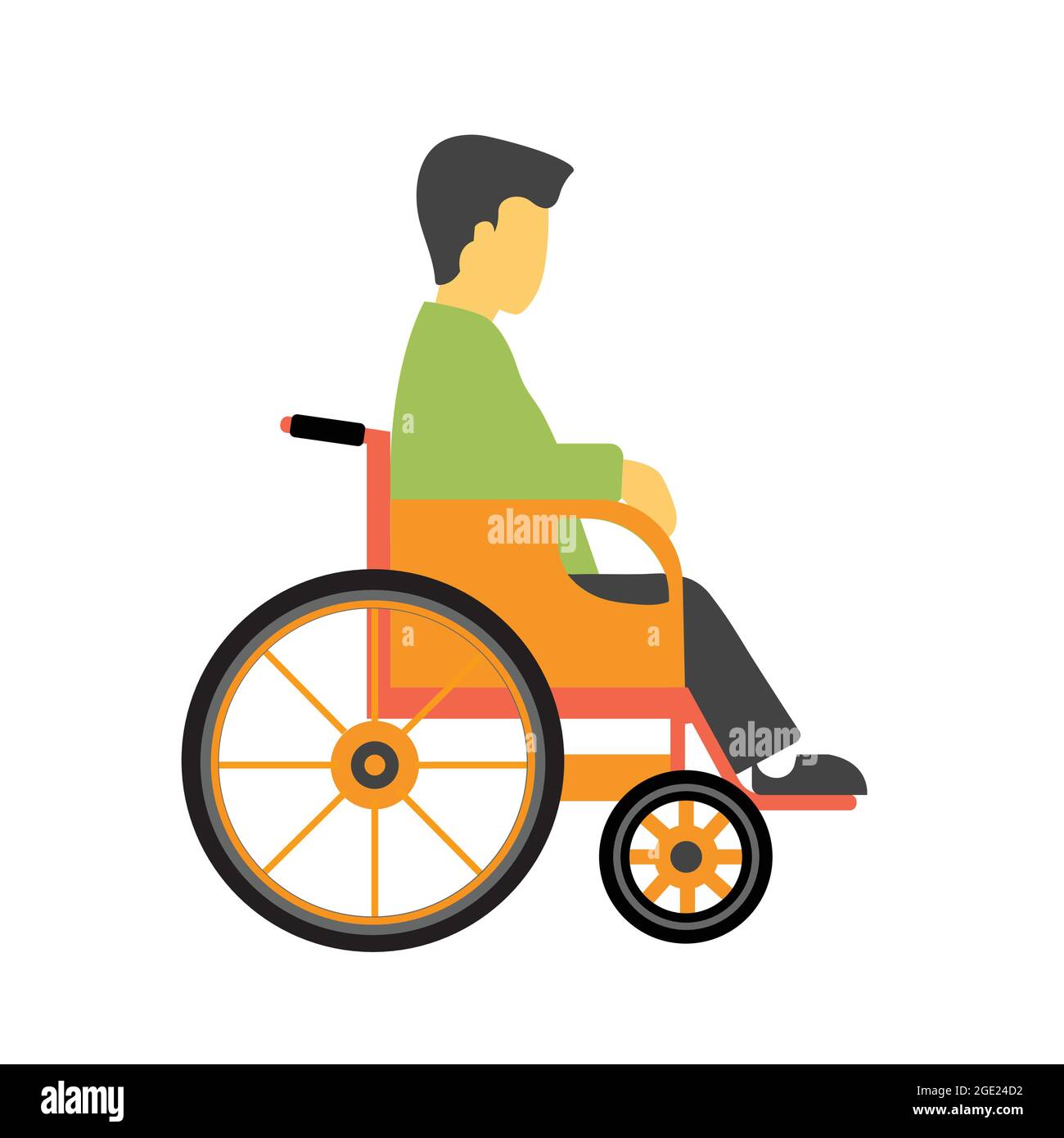 Der Mann sitzt in einem Rollstuhl auf weißem Hintergrund. Vektor für körperlich behinderte oder behinderte Personen. Stock Vektor