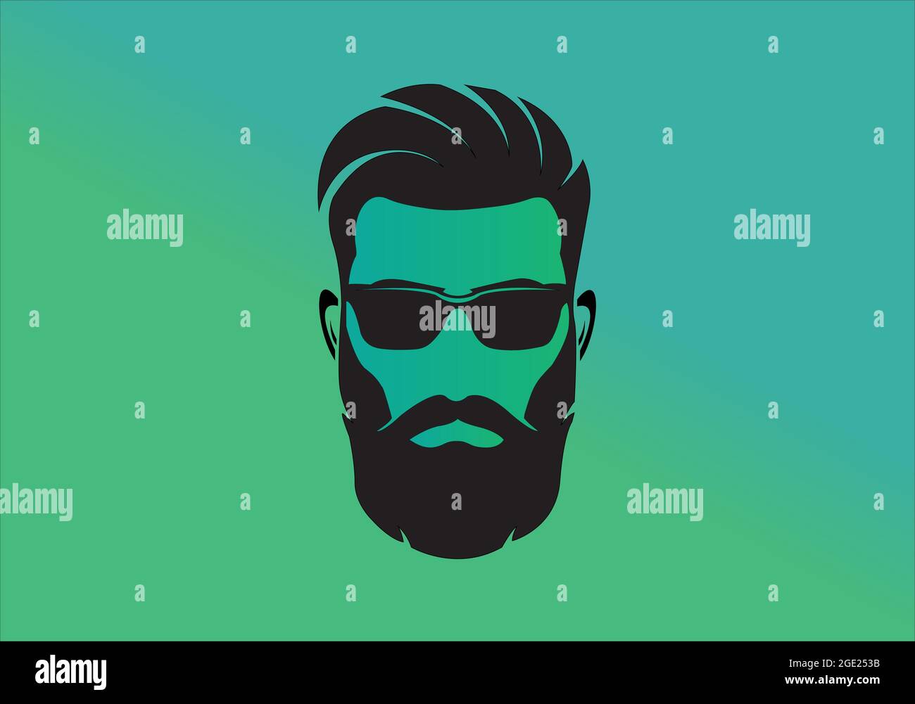 Bärtiger Mann im Gesicht, Hipster-Charakter. Modischer Silhouette-Avatar. Barbershop-Ikone mit trendiger Frisur. Stock Vektor