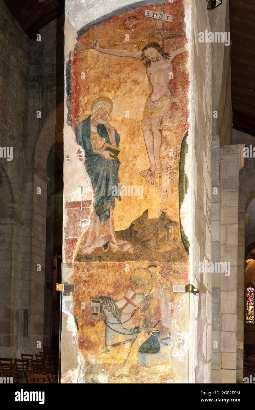 Ebreuil. Wandmalereien der Kirche Saint leger, Departement Allier, Auvergne-Rhone-Alpes, Frankreich, Europa Stockfoto