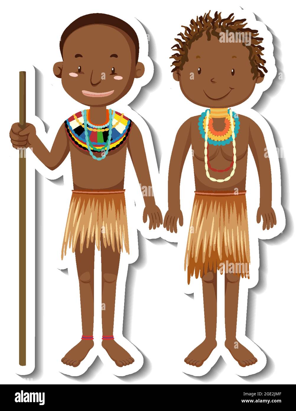 Afrikanische Tribal Mann Cartoon Charakter Aufkleber Illustration Stock Vektor