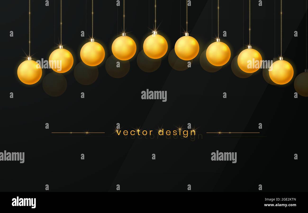 Goldenes Weihnachtsspielzeug auf dunklem Glashintergrund. Festliche Weihnachten Hintergrund. Vektorgrafik. Stock Vektor