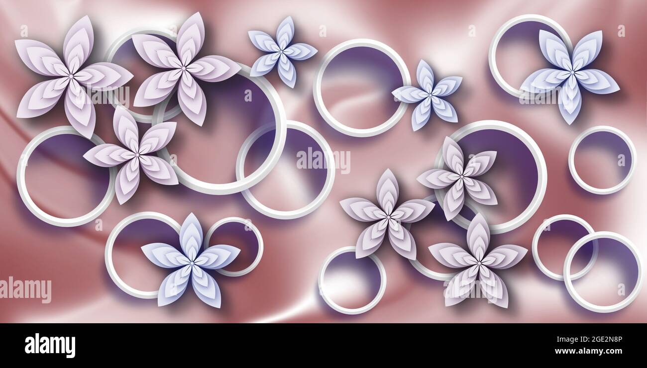 3D Tapete Hintergrund, qualitativ hochwertige Rendering dekorative Fotomural Tapete Illustration, 3D Blume Wohnzimmer Tapete. Stockfoto
