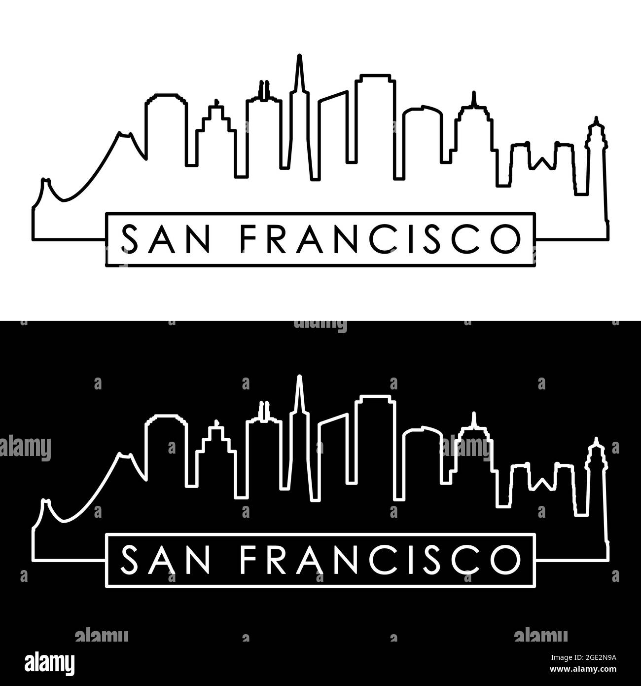 Skyline von San Francisco. Linearer Stil. Editierbare Vektordatei. Stock Vektor